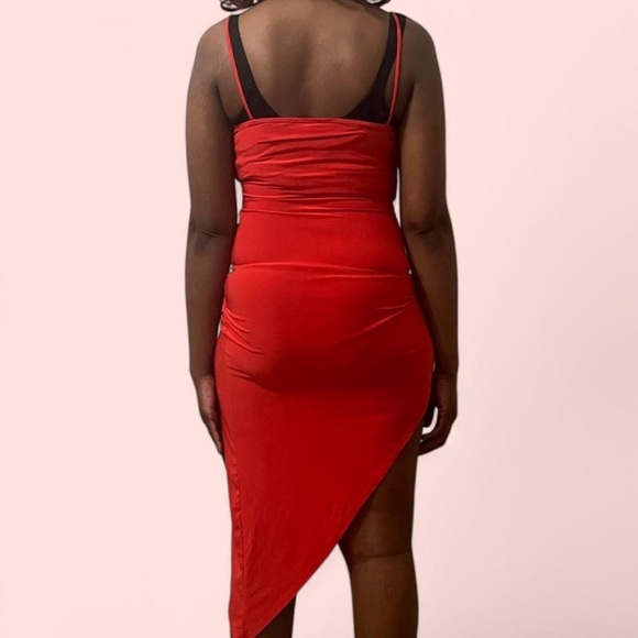Red Asymmetrical Slip Dress - Picture 2 of 2